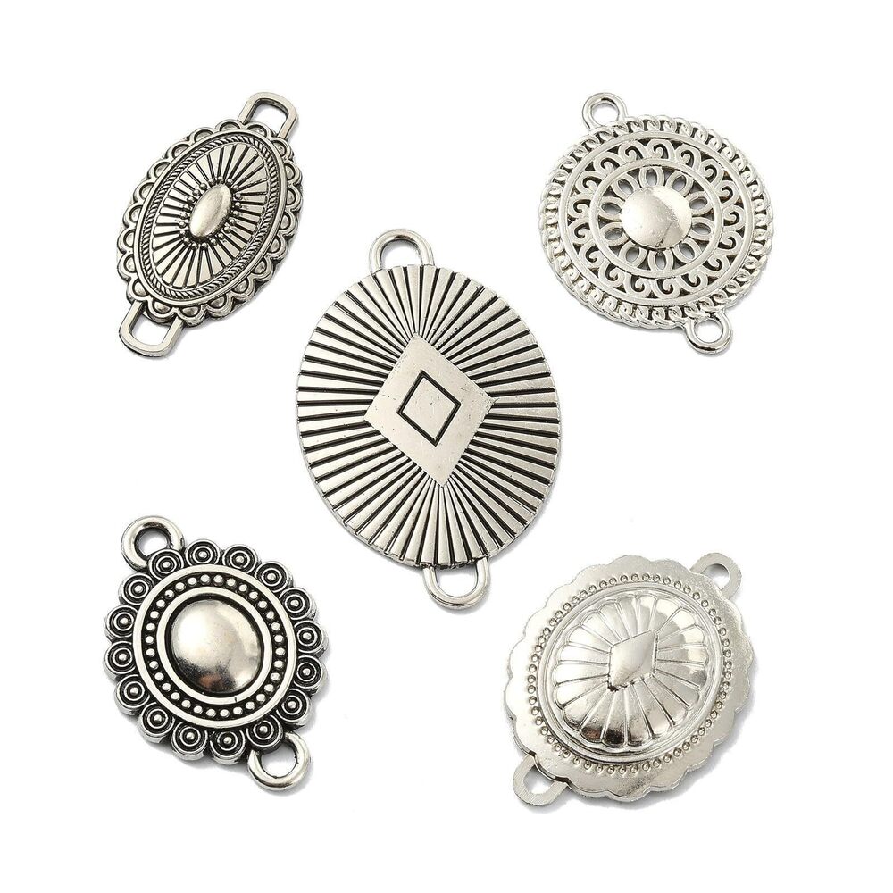 6308 40pcs 5 Styles Antique Oval Connector Charms Cowboy Western Chain Belt